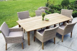 Borneo Garten-Essgruppe, beige-meliert, Polyrattan/Akazie, Tisch 180 x 90 cm, 6 Landhaussessel, FSC®-zertifiziertes Produkt Polyrattan-Gartenmöbel|Garten-Essgruppen