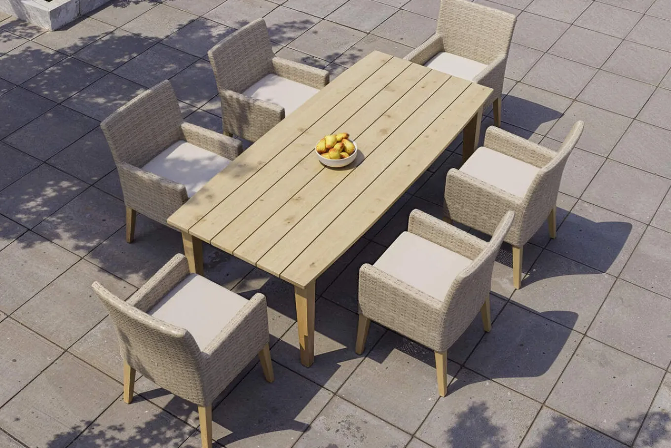 Sale Borneo Garten-Essgruppe, beige-meliert, Polyrattan/Akazie, Tisch 220 x 100 cm, 6 Landhaussessel, FSC®-zertifiziertes Produkt Polyrattan-Gartenmöbel|Garten-Essgruppen