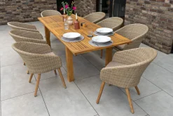 Borneo Garten-Essgruppe, natur/beige, Akazie/Polyrattan, Esstisch ausziehbar 180/220/260 x 100 cm, 8 Stühle mit Polster, FSC®-zertifiziertes Produkt Garten-Essgruppen|Akazien-Gartenmöbel