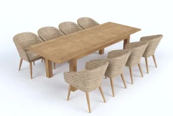 Borneo Garten-Essgruppe, natur/beige, Akazie/Polyrattan, Esstisch ausziehbar 180/220/260 x 100 cm, 8 Stühle mit Polster, FSC®-zertifiziertes Produkt Garten-Essgruppen|Akazien-Gartenmöbel