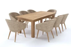 Borneo Garten-Essgruppe, natur/beige, Akazie/Polyrattan, Esstisch ausziehbar 180/220/260 x 100 cm, 8 Stühle mit Polster, FSC®-zertifiziertes Produkt Garten-Essgruppen|Akazien-Gartenmöbel