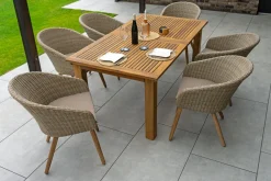 Outlet Borneo Garten-Essgruppe, beige/natur, Akazie/Polyrattan, ausziehbarer Tisch 180/220/260 x 100 cm, 6 Sessel, FSC®-zertifiziertes Produkt Garten-Essgruppen|Akazien-Gartenmöbel