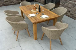 Outlet Borneo Garten-Essgruppe, beige/natur, Akazie/Polyrattan, ausziehbarer Tisch 180/220/260 x 100 cm, 6 Sessel, FSC®-zertifiziertes Produkt Garten-Essgruppen|Akazien-Gartenmöbel