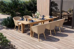 Outlet Borneo Garten-Essgruppe, beige/natur, Akazie/Polyrattan, ausziehbarer Tisch 180/220/260 x 100 cm, 6 Sessel, FSC®-zertifiziertes Produkt Garten-Essgruppen|Akazien-Gartenmöbel