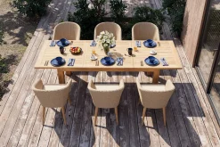 Outlet Borneo Garten-Essgruppe, beige/natur, Akazie/Polyrattan, ausziehbarer Tisch 180/220/260 x 100 cm, 6 Sessel, FSC®-zertifiziertes Produkt Garten-Essgruppen|Akazien-Gartenmöbel