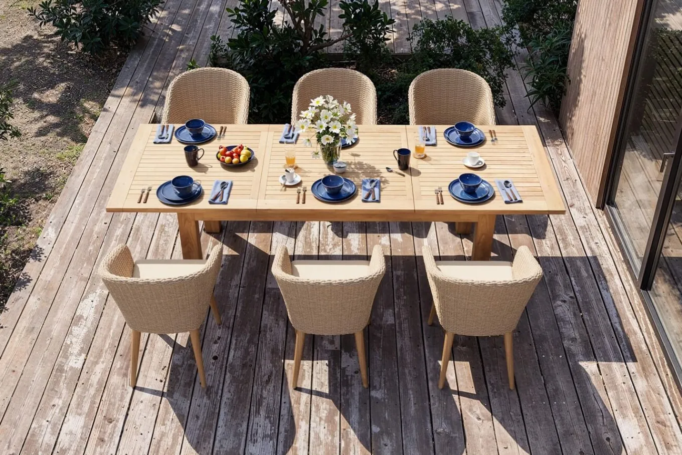 Outlet Borneo Garten-Essgruppe, beige/natur, Akazie/Polyrattan, ausziehbarer Tisch 180/220/260 x 100 cm, 6 Sessel, FSC®-zertifiziertes Produkt Garten-Essgruppen|Akazien-Gartenmöbel