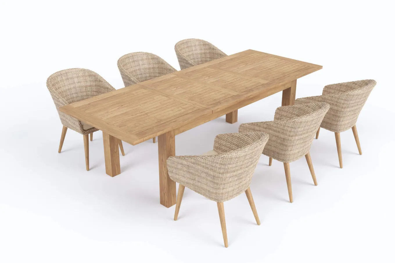 Outlet Borneo Garten-Essgruppe, beige/natur, Akazie/Polyrattan, ausziehbarer Tisch 180/220/260 x 100 cm, 6 Sessel, FSC®-zertifiziertes Produkt Garten-Essgruppen|Akazien-Gartenmöbel