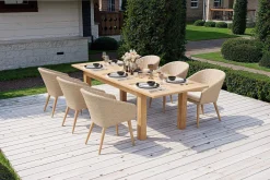 Outlet Borneo Garten-Essgruppe, beige/natur, Akazie/Polyrattan, ausziehbarer Tisch 180/220/260 x 100 cm, 6 Sessel, FSC®-zertifiziertes Produkt Garten-Essgruppen|Akazien-Gartenmöbel