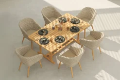 Clearance Borneo Garten-Essgruppe, beige/natur, Akazie/Polyrattan, Ausziehbar, 180/240 x 100 cm, 6 Stühle 65 x 60 cm, Polster Inklusive, FSC®-zertifiziertes Produkt Garten-Essgruppen|Akazien-Gartenmöbel