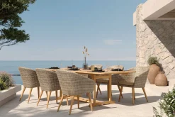 Clearance Borneo Garten-Essgruppe, beige/natur, Akazie/Polyrattan, Ausziehbar, 180/240 x 100 cm, 6 Stühle 65 x 60 cm, Polster Inklusive, FSC®-zertifiziertes Produkt Garten-Essgruppen|Akazien-Gartenmöbel