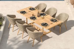 Clearance Borneo Garten-Essgruppe, beige/natur, Akazie/Polyrattan, Ausziehbar, 180/240 x 100 cm, 6 Stühle 65 x 60 cm, Polster Inklusive, FSC®-zertifiziertes Produkt Garten-Essgruppen|Akazien-Gartenmöbel