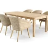 Outlet Borneo Garten-Essgruppe, beige-meliert, Polyrattan/Akazie, Tisch 220 x 100 cm, 6 Cocktail-Sessel, FSC®-zertifiziertes Produkt Polyrattan-Gartenmöbel|Garten-Essgruppen