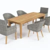 Borneo/Kota Garten-Essgruppe, natur/grau-meliert, Akazie/Alu/Polyrattan, 220x100 cm, 4 Cocktail-, 2 Landhaussessel, FSC®-zertifiziertes Produkt Akazien-Gartenmöbel