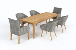 Borneo/Kota Garten-Essgruppe, natur/grau-meliert, Akazie/Alu/Polyrattan, 220x100 cm, 4 Cocktail-, 2 Landhaussessel, FSC®-zertifiziertes Produkt Akazien-Gartenmöbel