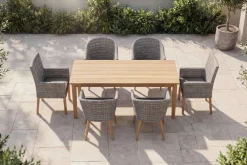 Borneo/Kota Garten-Essgruppe, natur/grau-meliert, Akazie/Alu/Polyrattan, 220x100 cm, 4 Cocktail-, 2 Landhaussessel, FSC®-zertifiziertes Produkt Akazien-Gartenmöbel