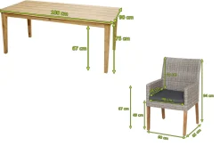 New Borneo/Kota Garten-Essgruppe, natur/grau-meliert, Akazie/Alu/Polyrattan, 180x90cm, 6 Landhaussessel, FSC®-zertifiziertes Produkt Garten-Essgruppen|Akazien-Gartenmöbel