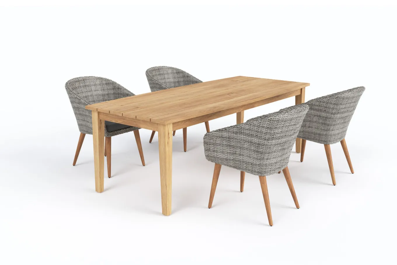Online Borneo/Kota Garten-Essgruppe, natur/grau-meliert, Akazie/Alu/Polyrattan, 220x100 cm, 4 Cocktailsessel, Akazie, FSC®-zertifiziertes Produkt Garten-Essgruppen|Akazien-Gartenmöbel