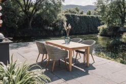 Online Borneo/Kota Garten-Essgruppe, natur/grau-meliert, Akazie/Alu/Polyrattan, 220x100 cm, 4 Cocktailsessel, Akazie, FSC®-zertifiziertes Produkt Garten-Essgruppen|Akazien-Gartenmöbel