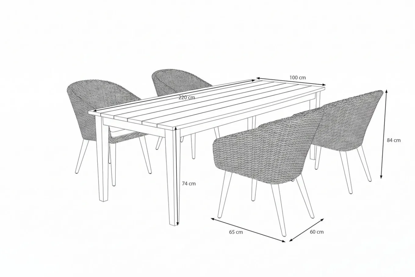 Online Borneo/Kota Garten-Essgruppe, natur/grau-meliert, Akazie/Alu/Polyrattan, 220x100 cm, 4 Cocktailsessel, Akazie, FSC®-zertifiziertes Produkt Garten-Essgruppen|Akazien-Gartenmöbel