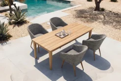 Online Borneo/Kota Garten-Essgruppe, natur/grau-meliert, Akazie/Alu/Polyrattan, 220x100 cm, 4 Cocktailsessel, Akazie, FSC®-zertifiziertes Produkt Garten-Essgruppen|Akazien-Gartenmöbel