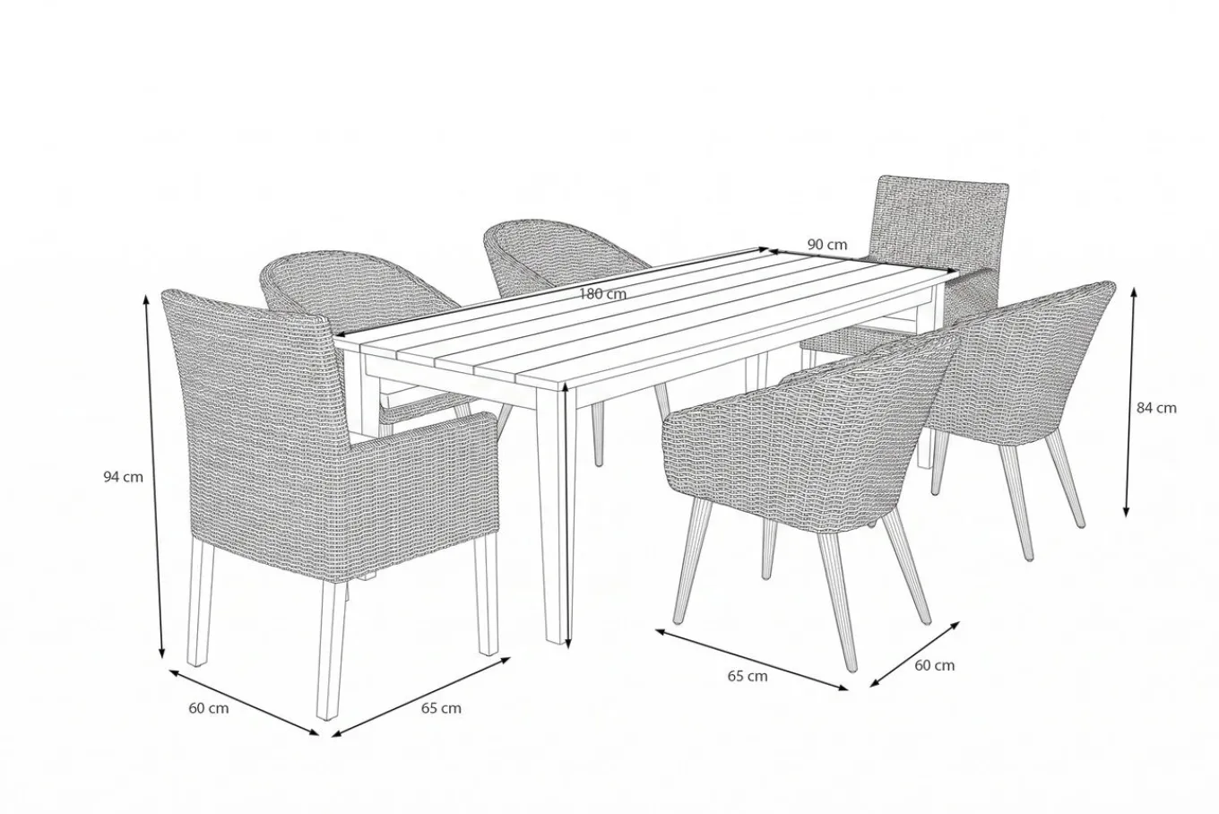 Discount Borneo/Kota Garten-Essgruppe, natur/grau-meliert, Akazie/Alu/Polyrattan, 180x90cm, 4 Cocktailsessel, 2 Landhaussessel, FSC®-zertifiziertes Produkt Garten-Essgruppen|Akazien-Gartenmöbel