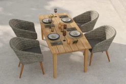 Outlet Borneo/Kota Garten-Essgruppe, natur/grau-meliert, Akazie/Alu/Polyrattan, 180x90cm, 4 Cocktailsessel, FSC®-zertifiziertes Produkt Garten-Essgruppen|Akazien-Gartenmöbel