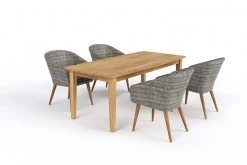 Outlet Borneo/Kota Garten-Essgruppe, natur/grau-meliert, Akazie/Alu/Polyrattan, 180x90cm, 4 Cocktailsessel, FSC®-zertifiziertes Produkt Garten-Essgruppen|Akazien-Gartenmöbel