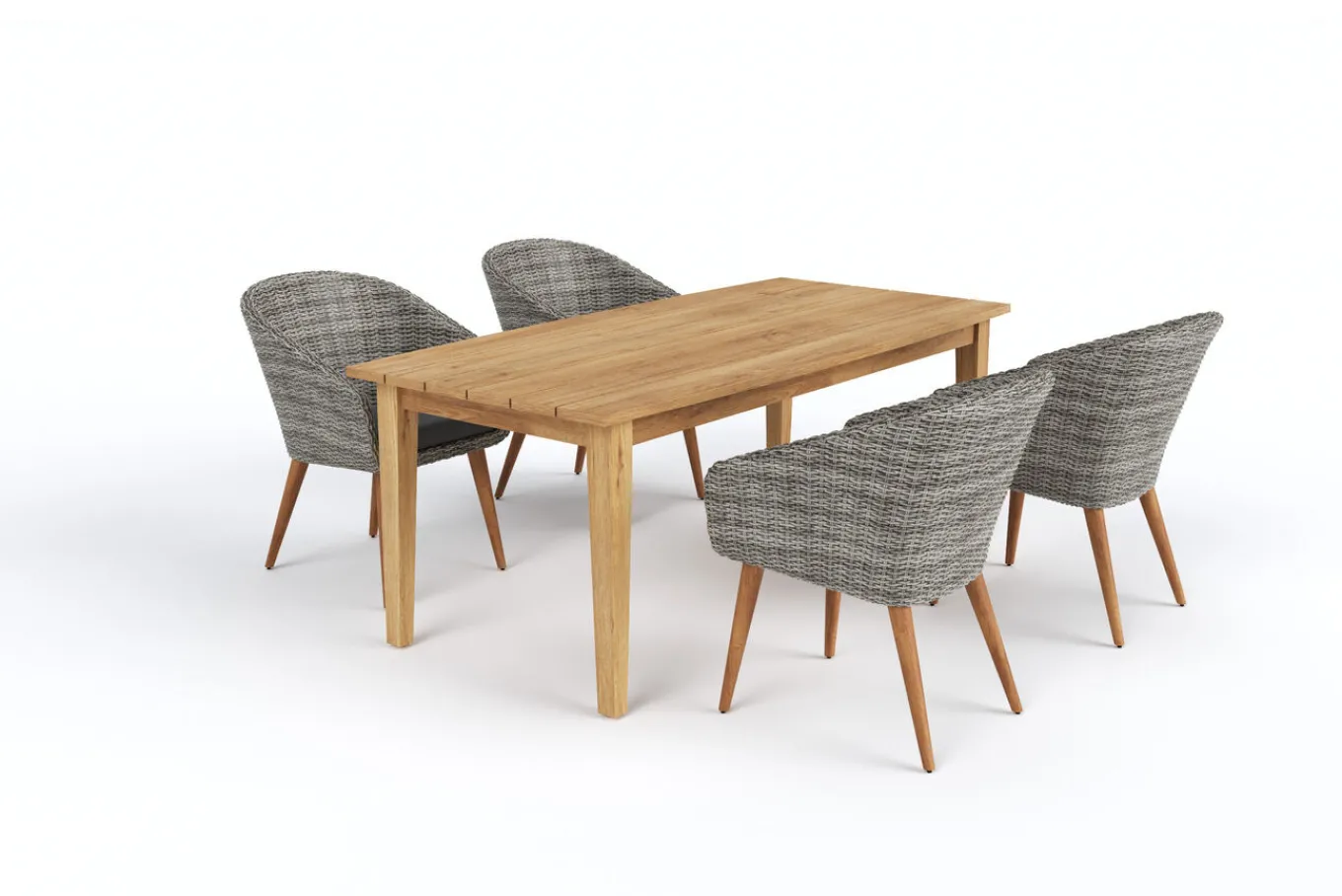 Outlet Borneo/Kota Garten-Essgruppe, natur/grau-meliert, Akazie/Alu/Polyrattan, 180x90cm, 4 Cocktailsessel, FSC®-zertifiziertes Produkt Garten-Essgruppen|Akazien-Gartenmöbel