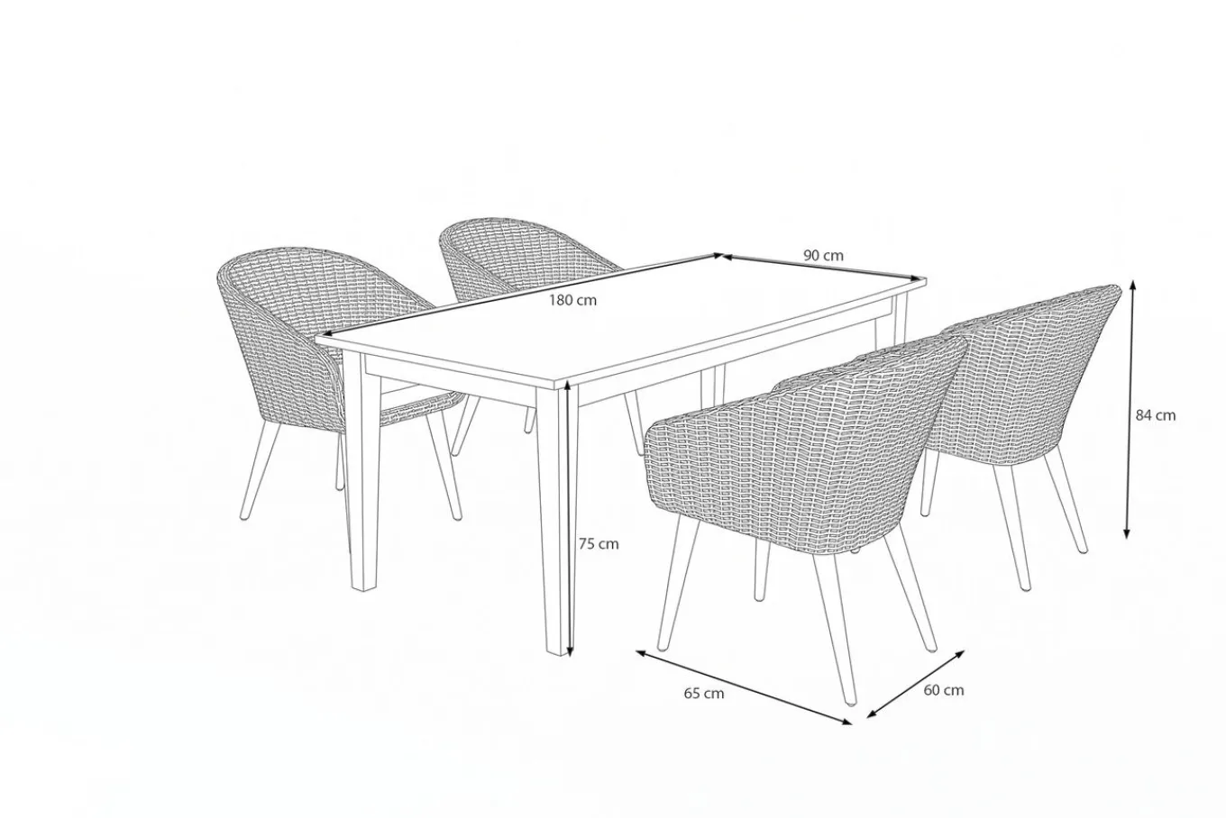 Outlet Borneo/Kota Garten-Essgruppe, natur/grau-meliert, Akazie/Alu/Polyrattan, 180x90cm, 4 Cocktailsessel, FSC®-zertifiziertes Produkt Garten-Essgruppen|Akazien-Gartenmöbel