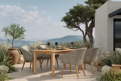 Outlet Borneo/Kota Garten-Essgruppe, natur/grau-meliert, Akazie/Alu/Polyrattan, 180x90cm, 4 Cocktailsessel, FSC®-zertifiziertes Produkt Garten-Essgruppen|Akazien-Gartenmöbel