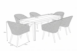 Hot Borneo/Kota Garten-Essgruppe, natur/grau-meliert, Akazie/Alu/Polyrattan, 220x100 cm, 6 Cocktailsessel, Akazie, FSC®-zertifiziertes Produkt Garten-Essgruppen|Akazien-Gartenmöbel