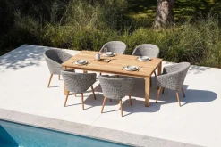 Hot Borneo/Kota Garten-Essgruppe, natur/grau-meliert, Akazie/Alu/Polyrattan, 220x100 cm, 6 Cocktailsessel, Akazie, FSC®-zertifiziertes Produkt Garten-Essgruppen|Akazien-Gartenmöbel