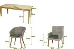 Outlet Borneo/Kota Garten-Essgruppe, natur/grau-meliert, Akazie/Alu/Polyrattan, 180x90cm, 3 Cocktailsessel, 3 Landhaussessel, FSC®-zertifiziertes Produkt Garten-Essgruppen|Akazien-Gartenmöbel