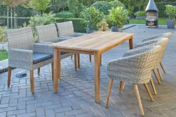Outlet Borneo/Kota Garten-Essgruppe, natur/grau-meliert, Akazie/Alu/Polyrattan, 180x90cm, 3 Cocktailsessel, 3 Landhaussessel, FSC®-zertifiziertes Produkt Garten-Essgruppen|Akazien-Gartenmöbel