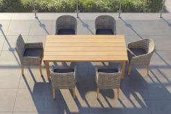 Online Borneo/Kota Garten-Essgruppe, natur/grau-meliert, Akazie/Alu/Polyrattan, 220x100 cm, 3 Cocktail-, 3 Landhaussessel, FSC®-zertifiziertes Produkt Garten-Essgruppen|Akazien-Gartenmöbel