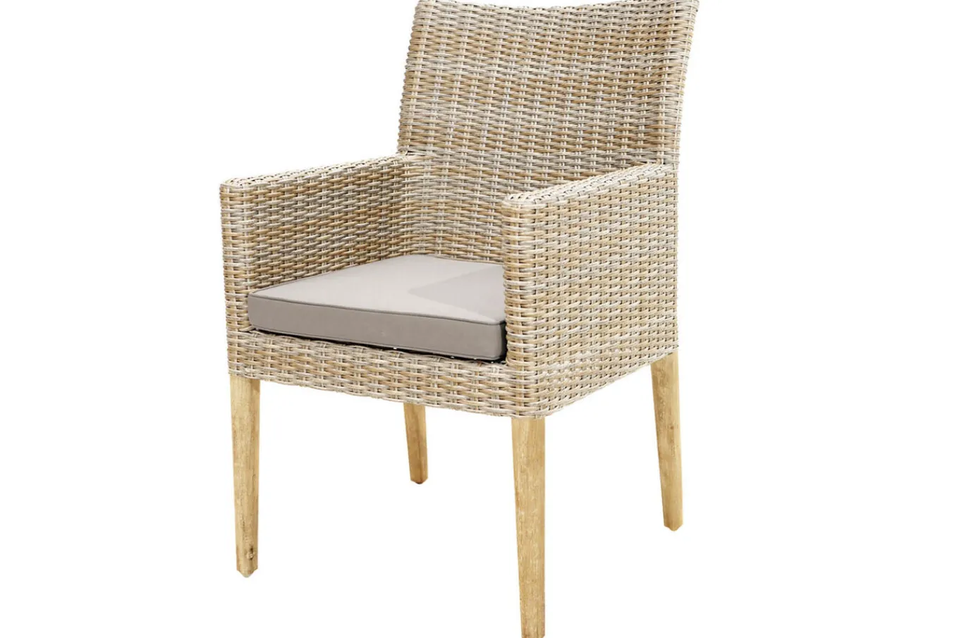 Outlet Borneo Landhaussessel, beige-meliert, Polyrattan/Akazie, 60x65x94cm, inkl. Polster, FSC®-zertifiziertes Produkt Polyrattan-Gartenmöbel|Gartenstühle & Gartensessel