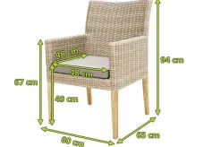 Outlet Borneo Landhaussessel, beige-meliert, Polyrattan/Akazie, 60x65x94cm, inkl. Polster, FSC®-zertifiziertes Produkt Polyrattan-Gartenmöbel|Gartenstühle & Gartensessel