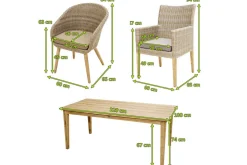 Hot Borneo Set, beige-meliert, Polyrattan/Akazie, Tisch 220 x 100 cm, 3 Cocktail-, 3 Landhaussessel, FSC®-zertifiziertes Produkt Polyrattan-Gartenmöbel|Garten-Essgruppen