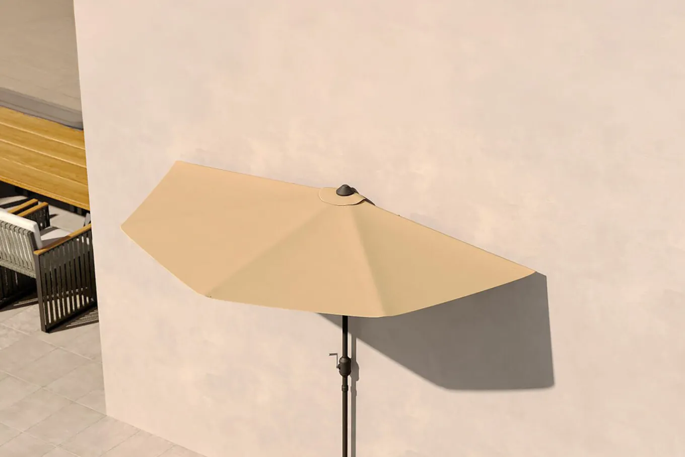 Discount Cambridge Halbschirm, khaki/dunkelgrau, Aluminium/Stahl/Polyester, Ø 270 cm, mit Kurbel, UV50+, platzsparend Sonnenschirme