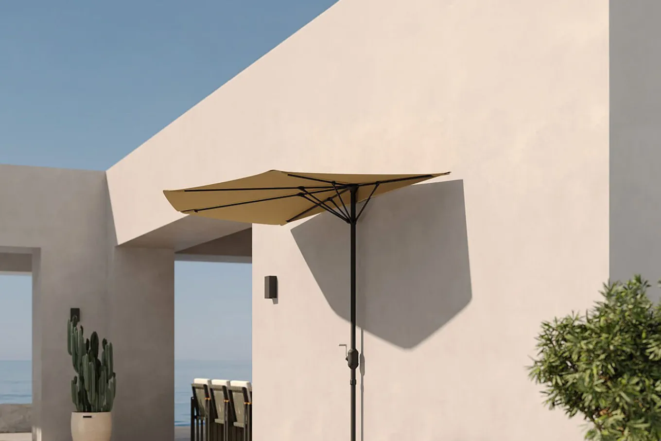 Discount Cambridge Halbschirm, khaki/dunkelgrau, Aluminium/Stahl/Polyester, Ø 270 cm, mit Kurbel, UV50+, platzsparend Sonnenschirme