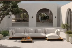 Hot Catania Gartenlounge für 5-6 Personen, creme/grau, Alu/Teak/Olefin, wetterbeständig, FSC®-zertifiziertes Produkt Gartenlounge