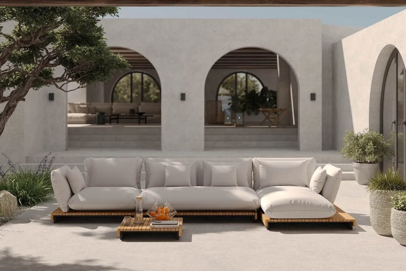 Hot Catania Gartenlounge für 5-6 Personen, creme/grau, Alu/Teak/Olefin, wetterbeständig, FSC®-zertifiziertes Produkt Gartenlounge