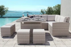 New Country Collection Desert Garten-Essgruppe, desert-beige, Aluminium/Polyester, Tisch 123x123 cm, 8 Sitzplätze, wasserabweisend Polyrattan-Gartenmöbel|Garten-Essgruppen