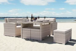 New Country Collection Desert Garten-Essgruppe, desert-beige, Aluminium/Polyester, Tisch 123x123 cm, 8 Sitzplätze, wasserabweisend Polyrattan-Gartenmöbel|Garten-Essgruppen