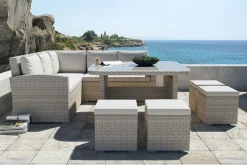 New Country Collection Desert Garten-Essgruppe, desert-beige, Aluminium/Polyester, Tisch 123x123 cm, 8 Sitzplätze, wasserabweisend Polyrattan-Gartenmöbel|Garten-Essgruppen