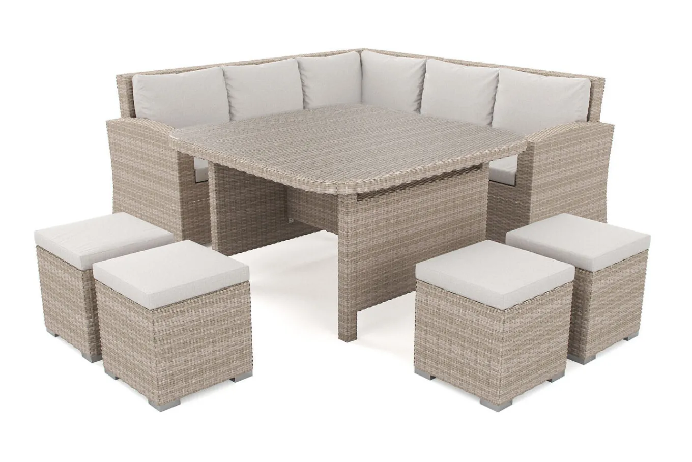 New Country Collection Desert Garten-Essgruppe, desert-beige, Aluminium/Polyester, Tisch 123x123 cm, 8 Sitzplätze, wasserabweisend Polyrattan-Gartenmöbel|Garten-Essgruppen