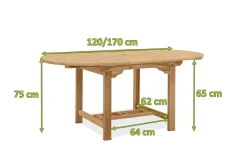 Outlet Dallas Ausziehtisch, natur, Teakholz, 120/170 x 120 cm, fein geschliffen Gartentische