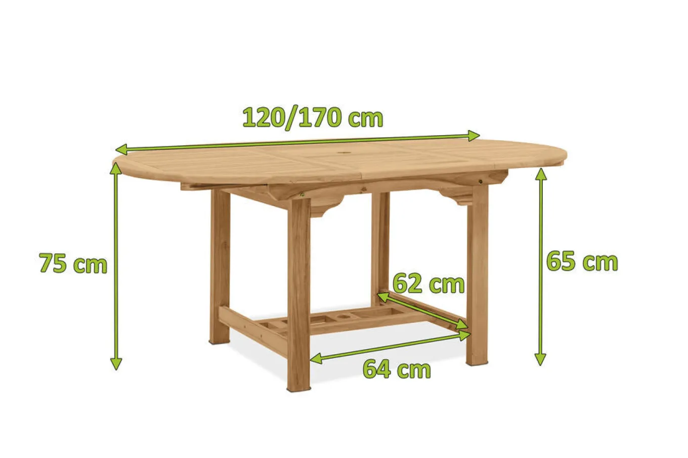 Outlet Dallas Ausziehtisch, natur, Teakholz, 120/170 x 120 cm, fein geschliffen Gartentische