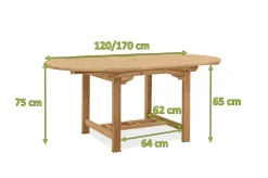 Outlet Dallas Ausziehtisch, natur, Teakholz, 120/170 x 120 cm, fein geschliffen Gartentische