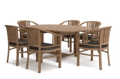 Outlet Dallas/Batavia Garten-Essgruppe, natur, Teak, 120/170x120 cm, 6x Armlehnensessel, inkl. Auflage Garten-Essgruppen